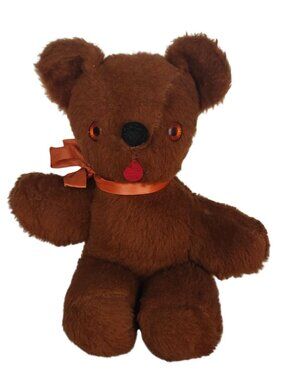 Vintage Musical Brown Bear Plush Teddy Bear With Ribbon Wind-Up Made in Haiti